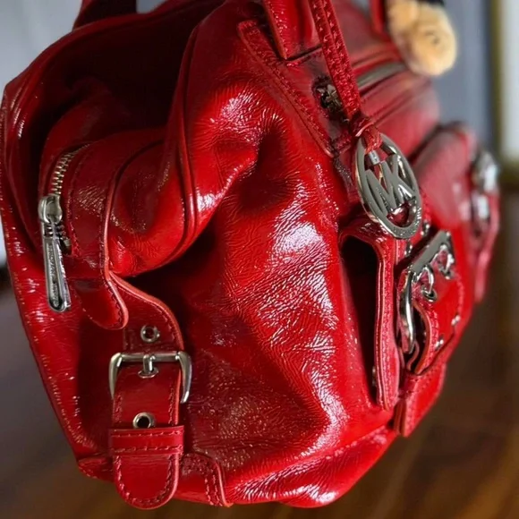 Michael Kors Red Satchel with Silver Accents and Glossy Finish - Picture 3 of 5